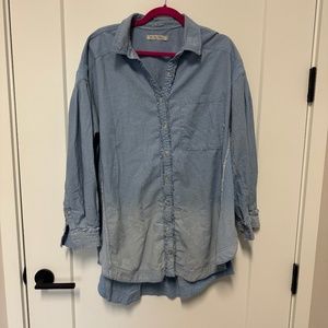 Free People Oversized Blue Button Down, Size L